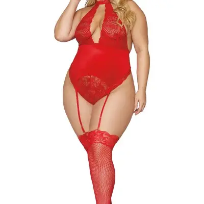 Garter Teddy - Queen Size- Lipstick Red