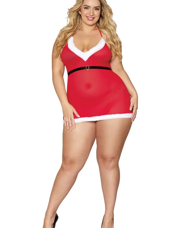 Santa Baby Chemise - Queen Size - Lipstick Red