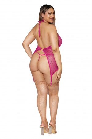 Garter Slip and G-String - Queen Size - Fuchsia