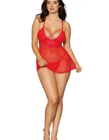 Babydoll and G-String - One Size - Lipstick Red