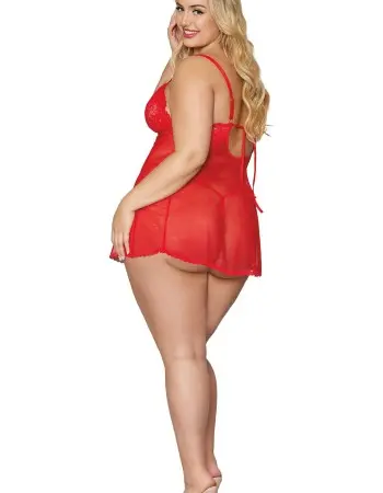 Babydoll and G-String - Queen Size - Lipstick Red