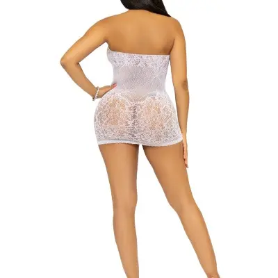 Rhinestone Lace and Net Mini Dress - One Size - White
