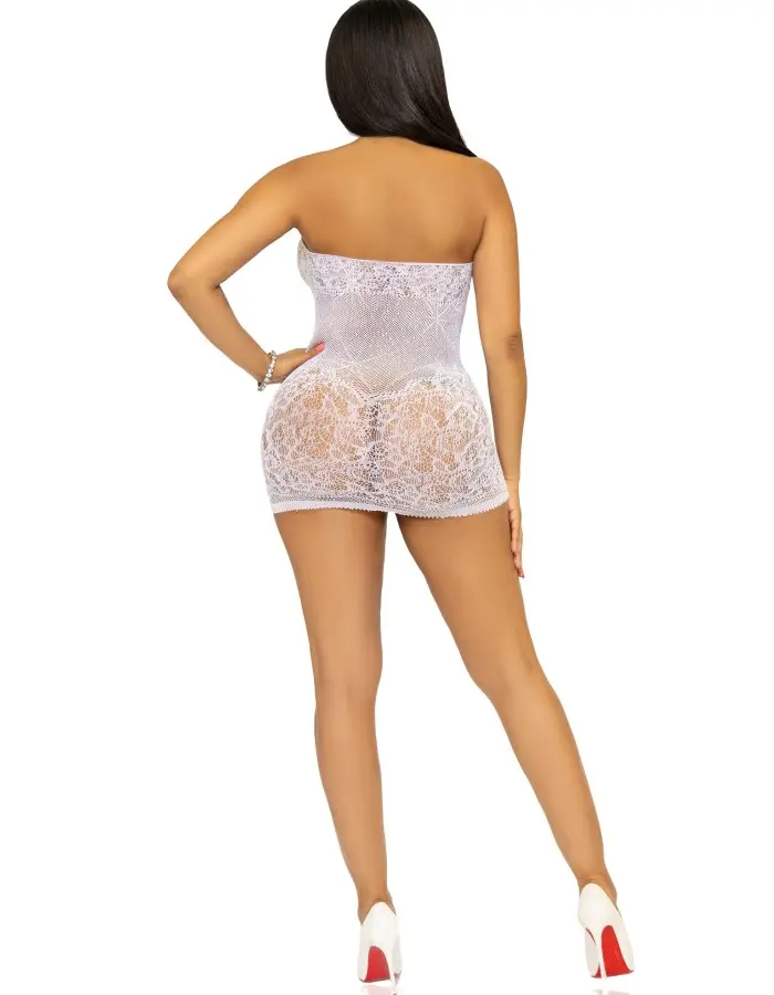 Rhinestone Lace and Net Mini Dress - One Size - White