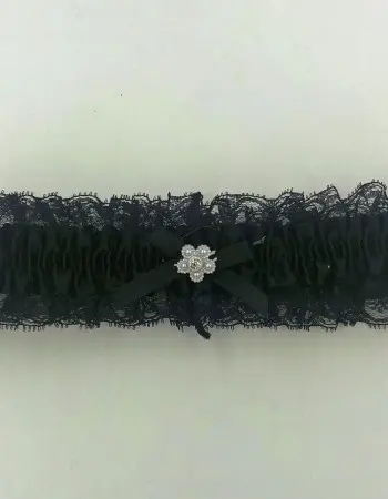 Satin Leg Garter - One Size - Black With Black Lace