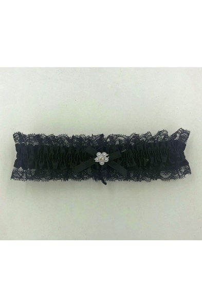 Satin Leg Garter - One Size - Black With Black  Lace