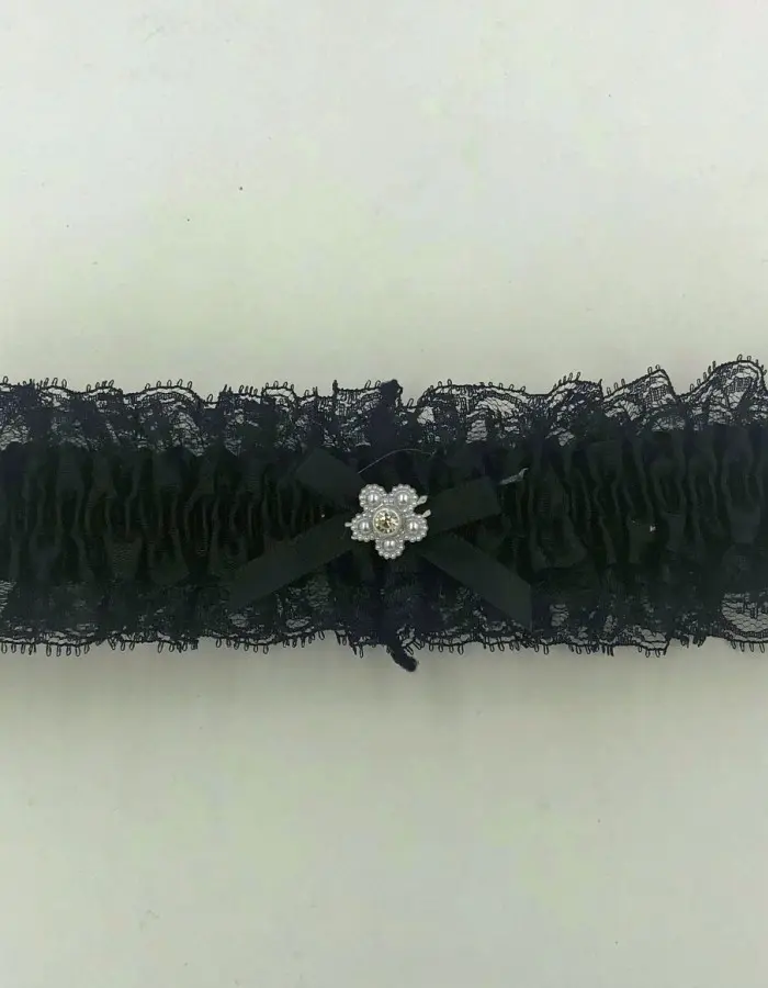 Satin Leg Garter - One Size - Black With Black Lace