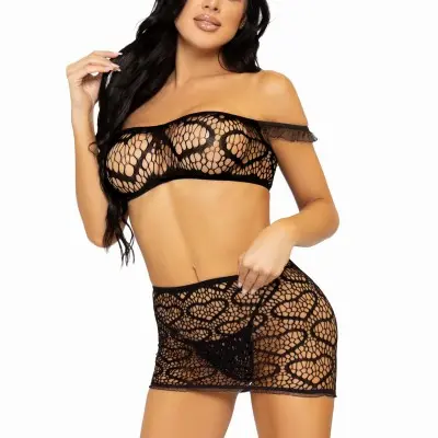 3 Pc Seamless Heart Net Off the Shoulder - One  Size - Black