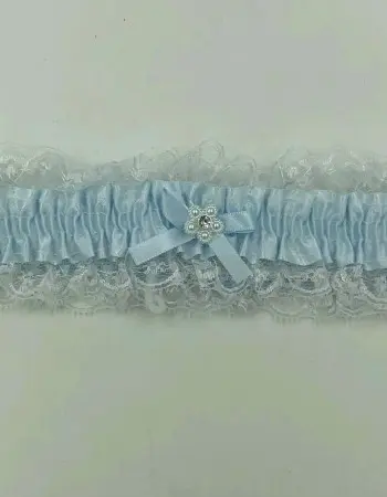 Satin Leg Garter - One Size - Baby Blue With White Lace
