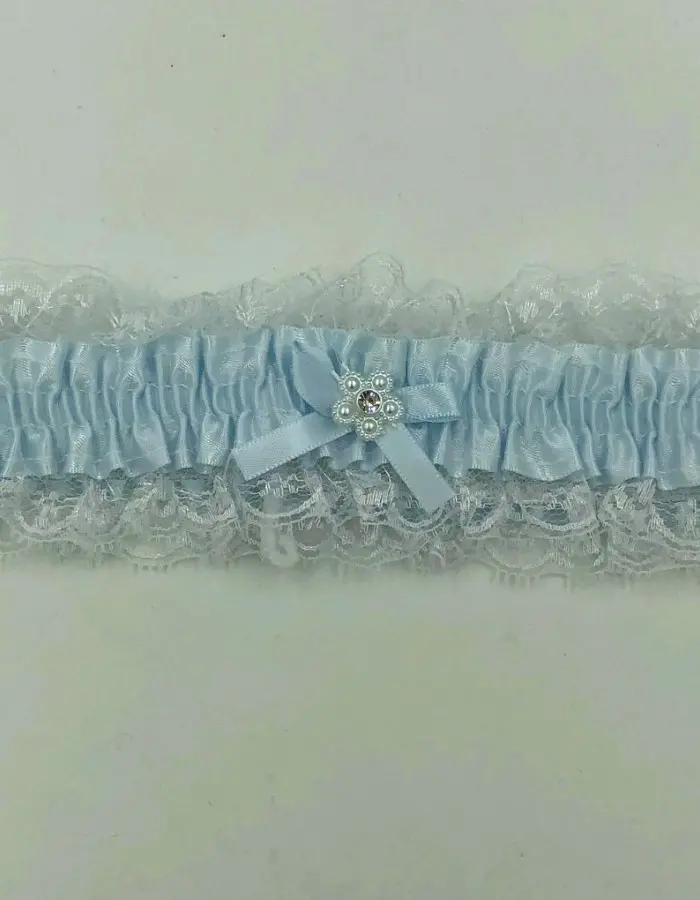 Satin Leg Garter - One Size - Baby Blue With White Lace