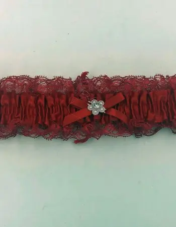 Satin Leg Garter - One Size - Red With Red Lace