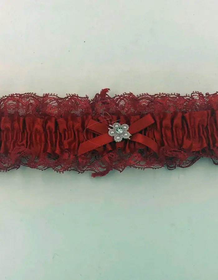 Satin Leg Garter - One Size - Red With Red Lace