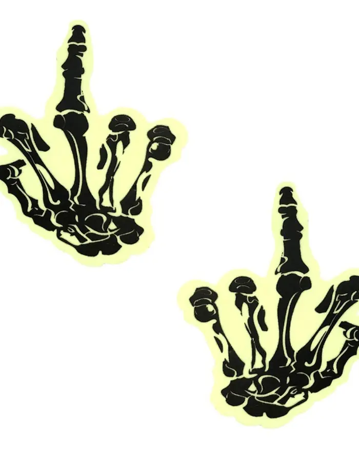Fuck You Glow in the Dark Skeleton Hand Nipple Cover Pasties