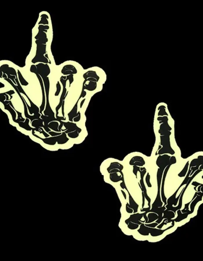 Fuck You Glow in the Dark Skeleton Hand Nipple Cover Pasties