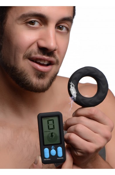 E-Stim Pro Silicone Cock Ring With Remote - Black