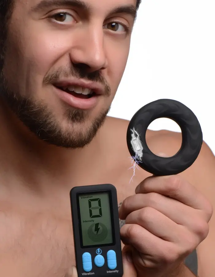E-Stim Pro Silicone Cock Ring With Remote - Black