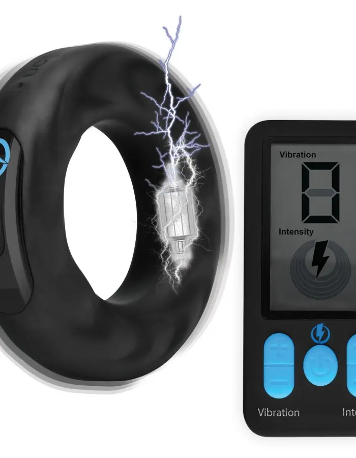 E-Stim Pro Silicone Cock Ring With Remote - Black