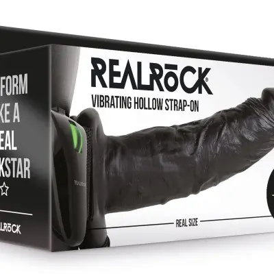 Vibrating Hollow Strap-on No Balls 8 Inch - Black