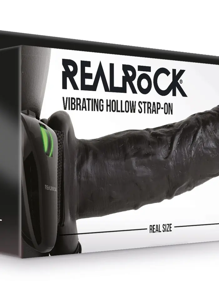 Vibrating Hollow Strap-on No Balls 8 Inch - Black