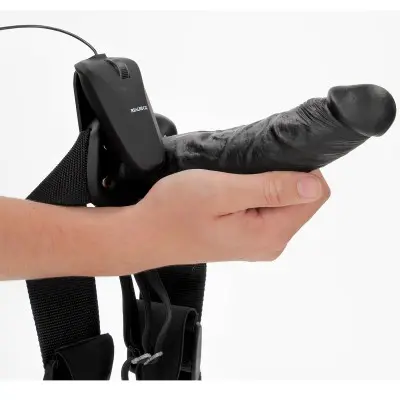 Vibrating Hollow Strap-on No Balls 8 Inch - Black