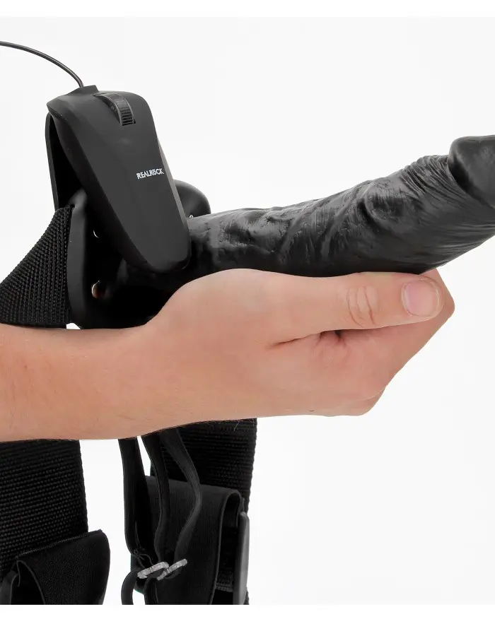 Vibrating Hollow Strap-on No Balls 8 Inch - Black