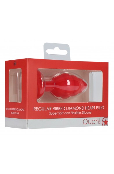 Regular Ribbed Diamond Heart Plug - Red