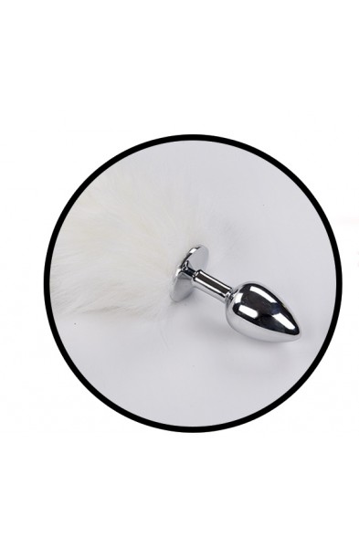 Foxy Tail - Light Up Faux Fur Butt Plug - White Plug - White