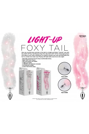 Foxy Tail - Light Up Faux Fur Butt Plug - White Plug - White