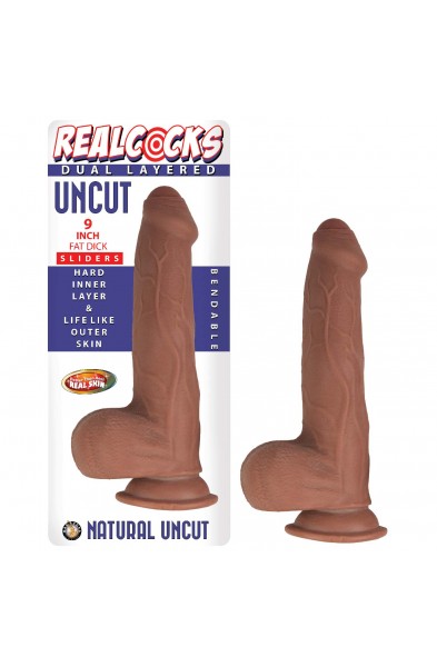 Real Cock Dual Layered Sliders Uncut 9 Inch -  Brown