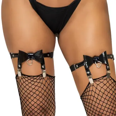 Vegan Leather Bow Garter - One Size - Black