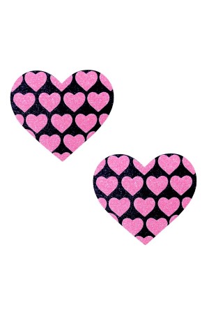 Pink Heart Neon Valentines Black Glitter Heart  Nipple Cover Pasties