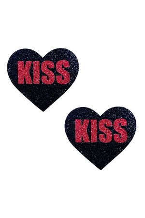 Kiss Red and Black Valentine Glitter Heart Nipple  Cover Pasties