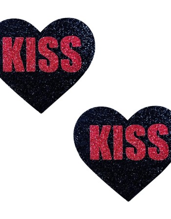 Kiss Red and Black Valentine Glitter Heart Nipple Cover Pasties