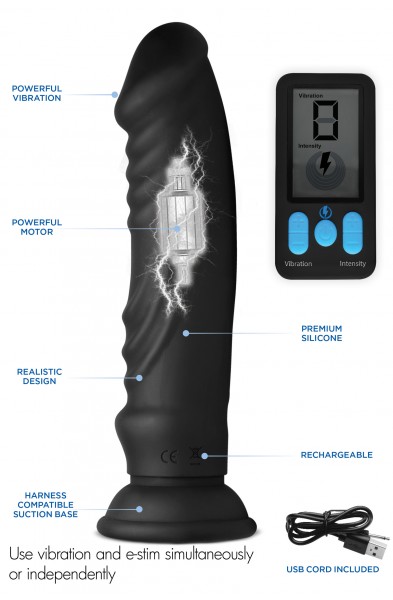 E-Stim and Vibrating Dildo With Remote - Black