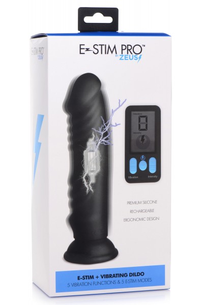 E-Stim and Vibrating Dildo With Remote - Black