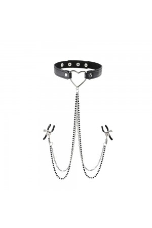 Amor Collar With Nipple Clamps - Black