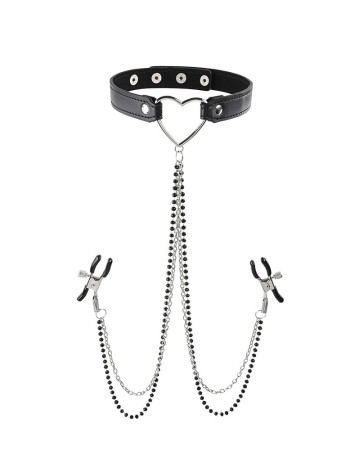 Amor Collar With Nipple Clamps - Black