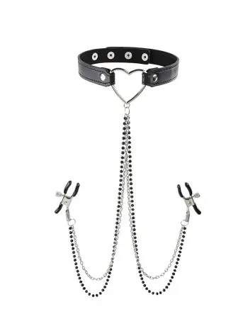 Amor Collar With Nipple Clamps - Black