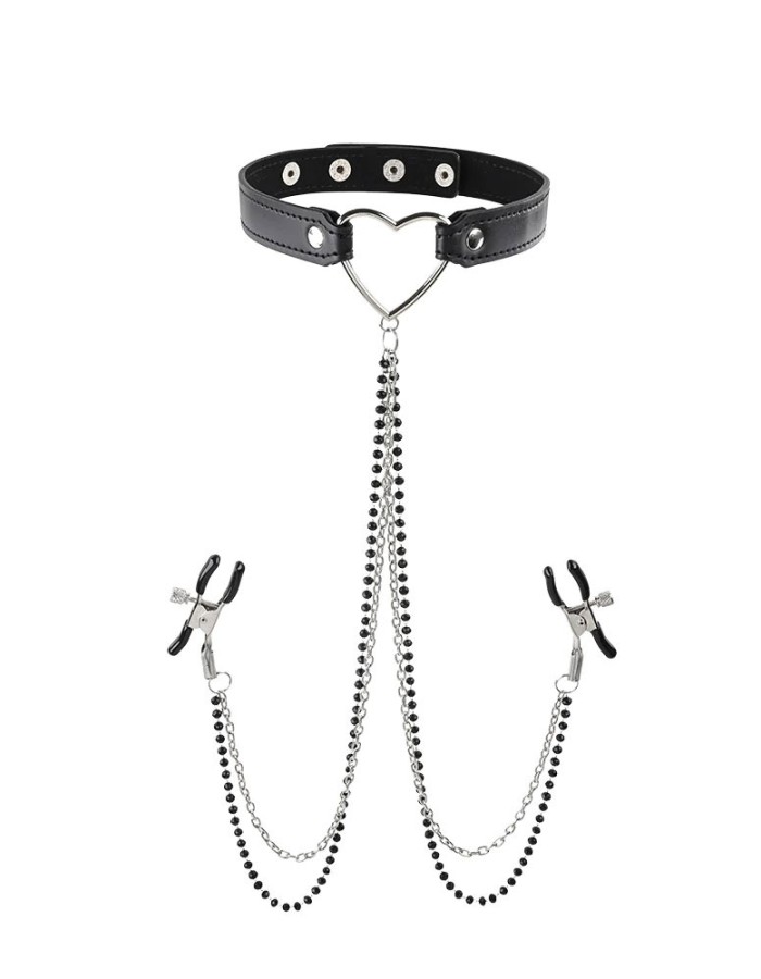 Amor Collar With Nipple Clamps - Black