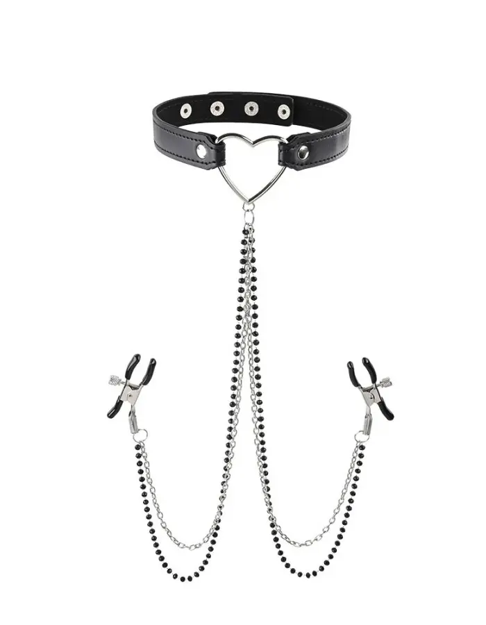 Amor Collar With Nipple Clamps - Black