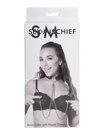 Amor Collar With Nipple Clamps - Black