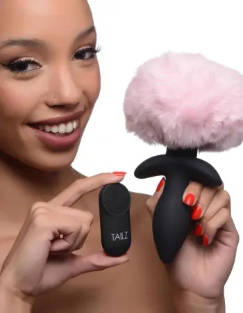 Waggerz Moving and Vibrating Bunny Tail Anal Plug  - Pink
