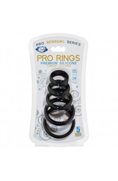 Cloud 9 Comfort Cock Rings With Flat Back 5 Pack - Black