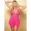 Stretch Lace and Stretch Mesh Baby Doll - Queen  Size - Hot Pink