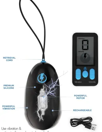 E-Stim Pro Silicone Vibrating Egg With Remote  Control - Black