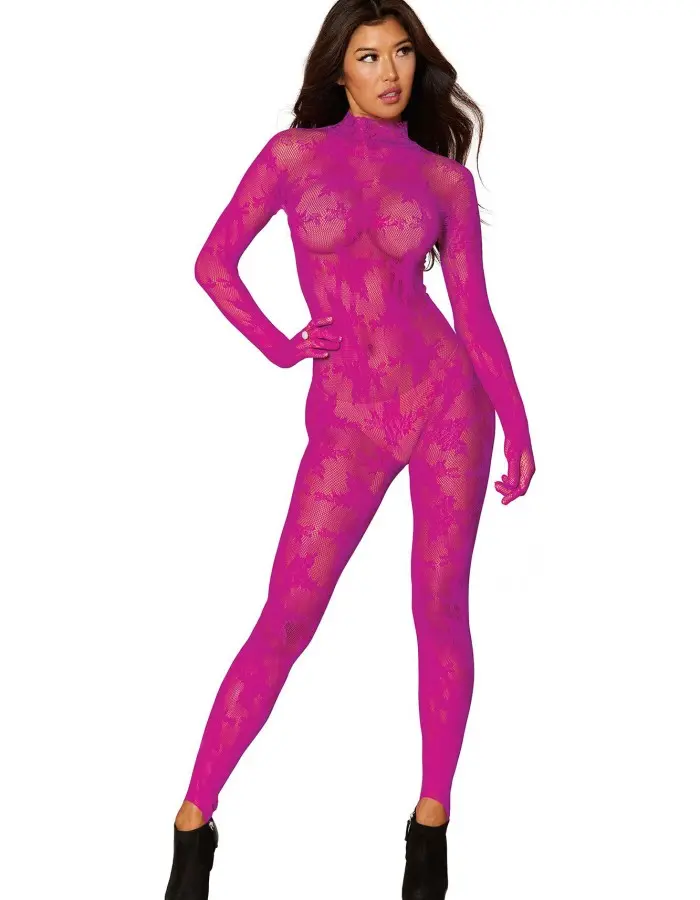 Bodystocking With Finger Gloves - One Size - Azalea