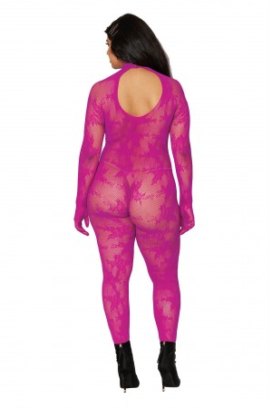 Bodystocking With Finger Gloves - Queen Size -  Azalea