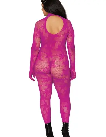 Bodystocking With Finger Gloves - Queen Size -  Azalea