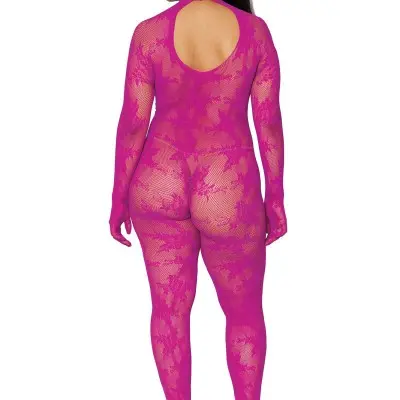 Bodystocking With Finger Gloves - Queen Size -  Azalea