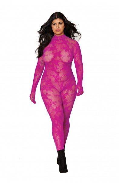 Bodystocking With Finger Gloves - Queen Size -  Azalea