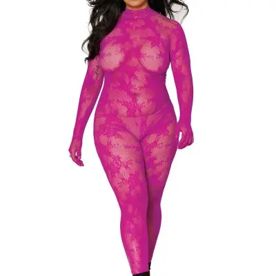Bodystocking With Finger Gloves - Queen Size -  Azalea